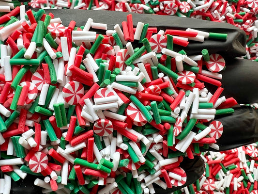 50g Jingle Bell Christmas Polymer Clay Sprinkles Colorful Fake Candy Sweets Sugar Crystals Sprinkles Decoden Resin Cabochons Decorations for Fake Cake Dessert Simulation Food Fake Dessert Polymer Clay
