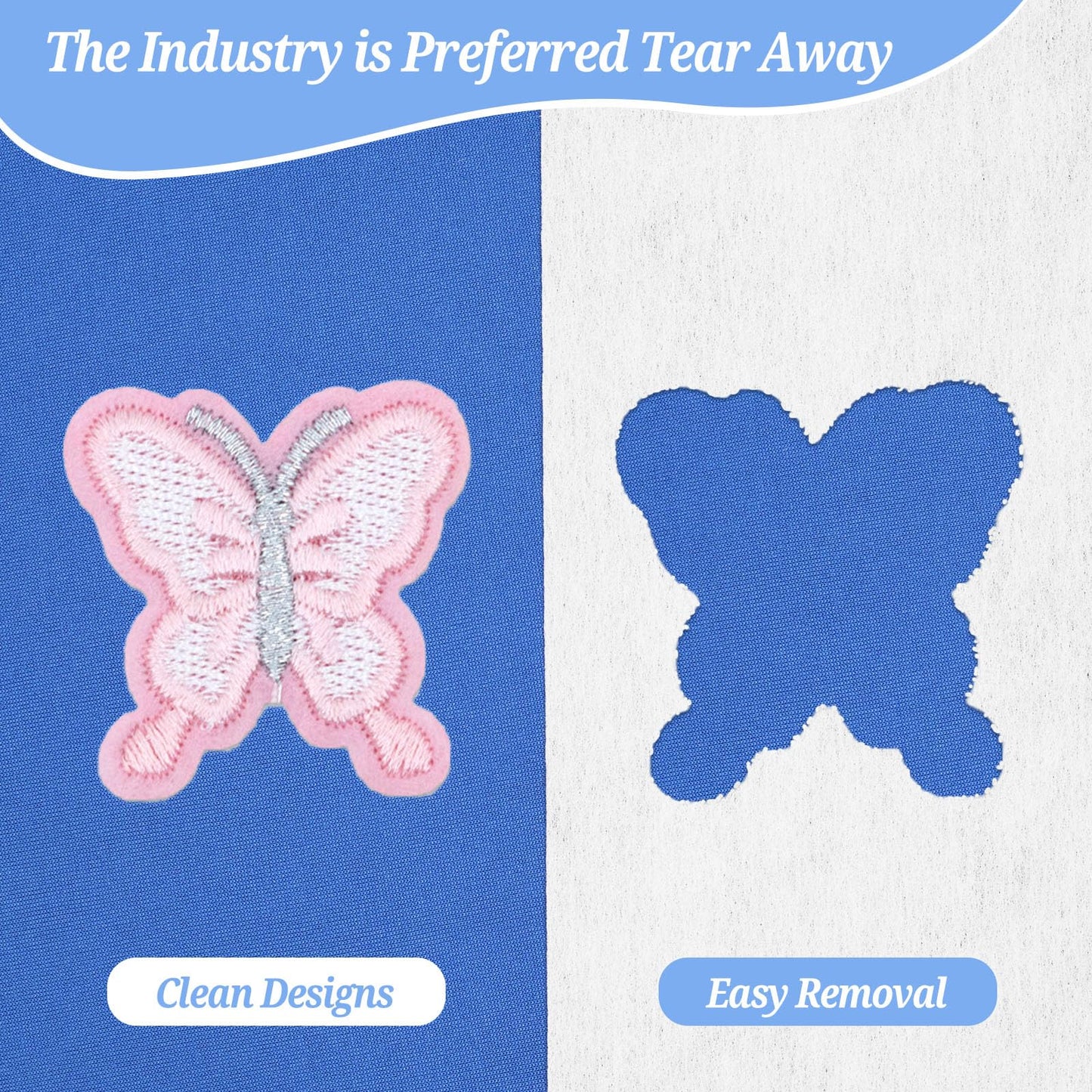 Tear Away Embroidery Stabilizer 10 x 12, 100 Precut Sheets, 1.8 oz Medium Weight Backing for 5x7 Hoops, Easy Tear for Patches, Hats, Applique and Small Projects