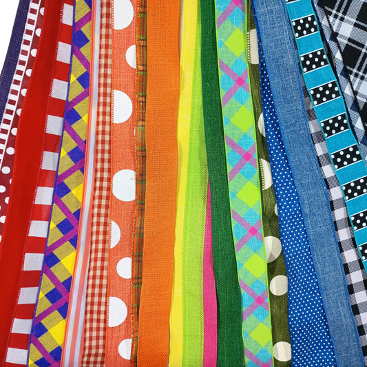 20 Yards Assorted Fabric Wired Edge Ribbon 1.5” and 2.5” Bulk Variety Pack (20 Assorted Ribbons, Pre-Cut to 1 Yard Each – Styles and Textures May Vary) (Mixed Patterns)