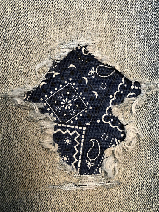 Bandana Fabric Peek-A-Boo Iron ON Patches by Holey Patches in Assorted Colors/Sizes (Navy Blue, 4" x 7" (Set of 2))