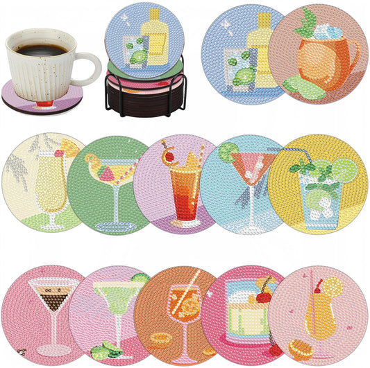 Bulerrylulu 6 Pcs Diamond Painting Coasters Kits with Holder,Diamond Art Coasters Set for Drinks Coffee Table, Gem Painting kit for Beginners Adults DIY Art Craft Gifts Home Decors (12pcs Cocktail)