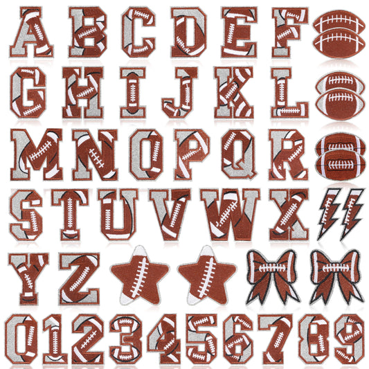 Meneng Iron On Letters Patches for Clothing: 48PCS Football A-Z Alphabet and 0-9 Embroidered Patch for Bowl Party Gifts - Football DIY Crafts for Customizing Jackets Backpacks Hats Jerseys Name&Number