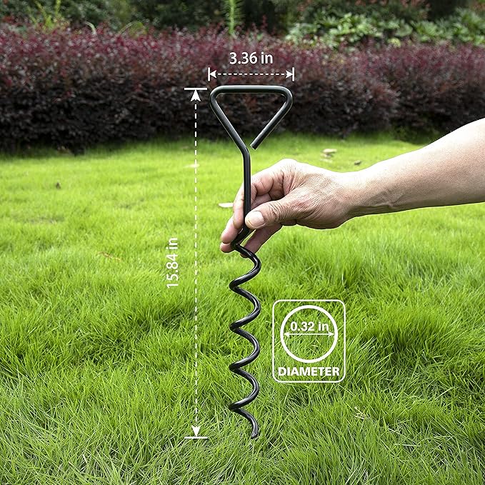 Trampoline Stakes Heavy Duty Strong and Galvanized Steel Corkscrew High Wind Anchor Kit for Trampoline Camping Tents Tie Down Anchors