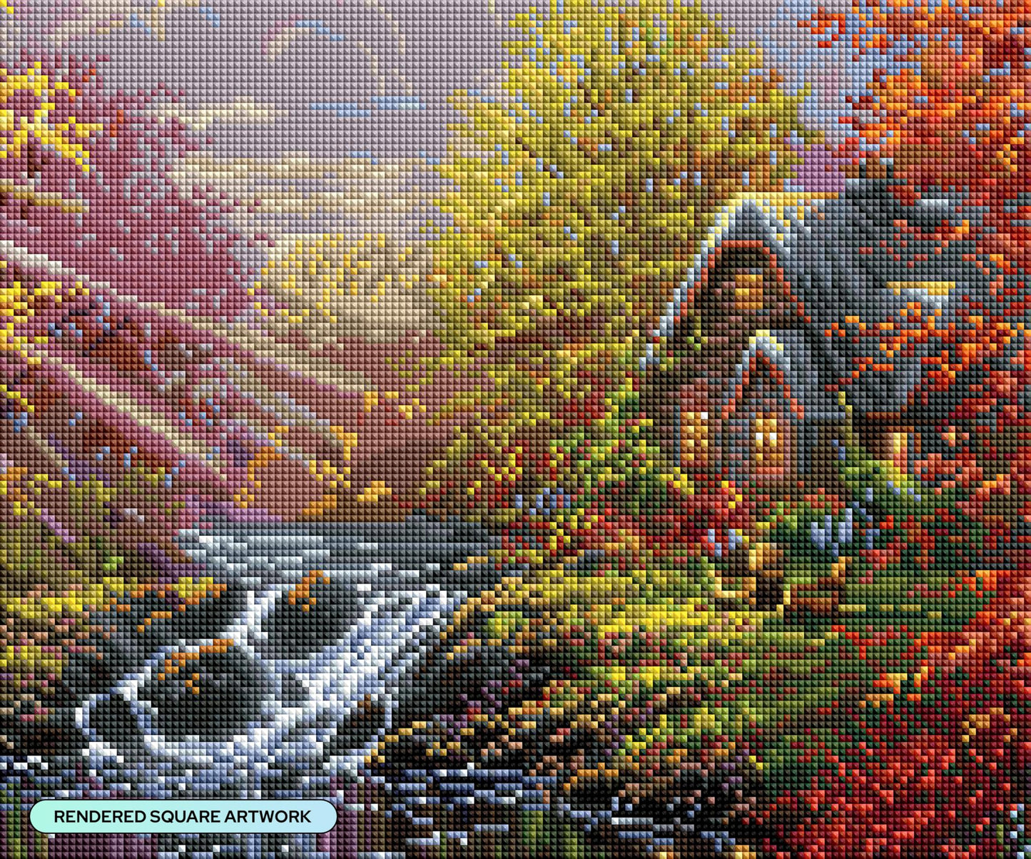 DIAMOND ART CLUB Golden Cabin Dreams Diamond Painting Kit, Fun DIY Crafts for Adults, Square Diamond Art Canvas, 14.7" x 12.3" (37.3 cm x 31.1 cm)
