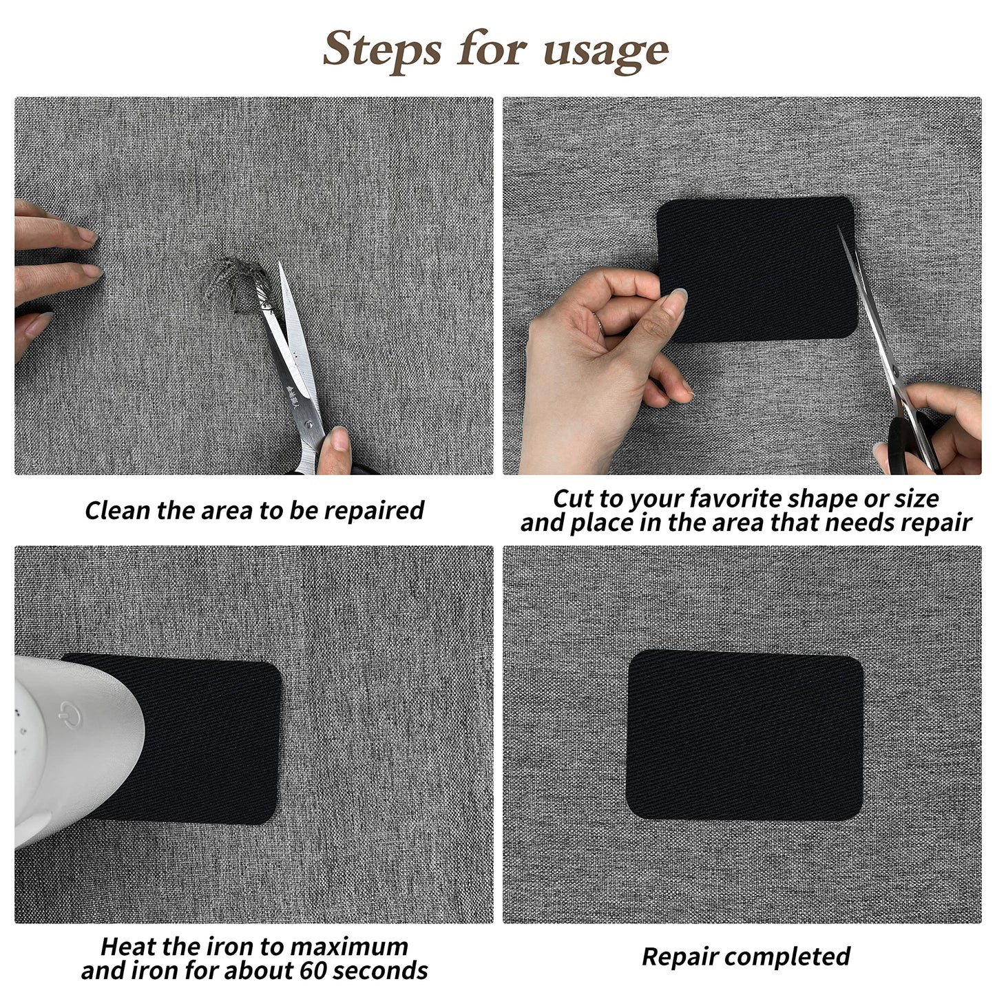 KING MOUNTAIN 100% Cotton Fabric Iron-on Repair Patch, Inside&Outside Clothes Repair Patch, 3"x60" with Backing Glue Repair Decorative Patch kit (White)