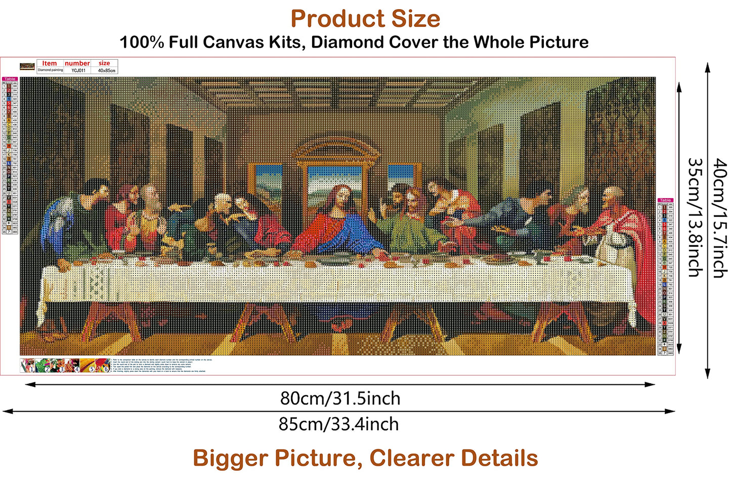 5D DIY Diamond Painting Kits for Adults, Large Size Full Drill Diamond Arts Rhinestone Pasted, DIY Painting Diamond Dot Arts Crafts for Home Wall Decor Gift, 15.8"x33.5" (The Last Supper)
